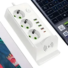 Мережевий фільтр-подовжувач 3 метри, 3 розетки + 4 USB + 2 Type-C (PD) + Бездротова зарядка, білий (Q360/PNS-06)