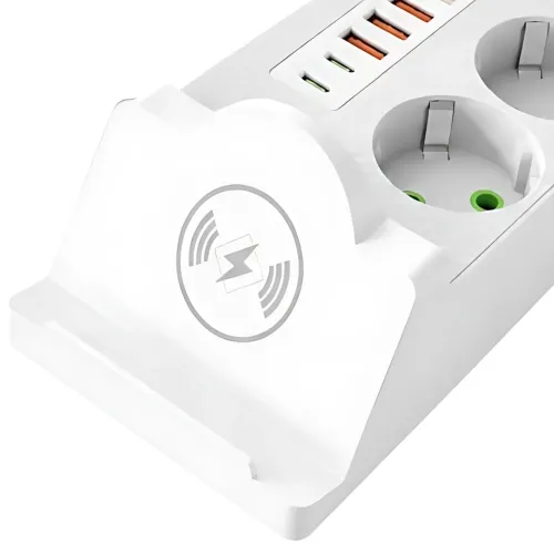 Сетевой фильтр-удлинитель 3 метра, 3 розетки + 4 USB + 2 Type-C (PD) + Беспроводная зарядка, белый (Q360/PNS-06) - фото 7