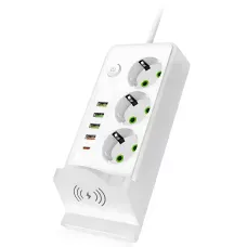 Мережевий фільтр-подовжувач 3 метри, 3 розетки + 4 USB + 2 Type-C (PD) + Бездротова зарядка, білий (Q360/PNS-06)