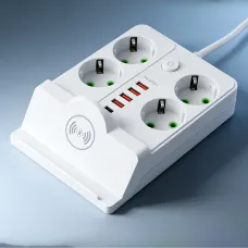 Мережевий фільтр-подовжувач 5 метрів, 4 розетки + 4 USB + 2 Type-C (PD) + Бездротова зарядка, білий (Q370/PNS-07)