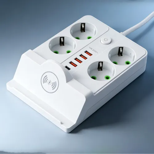 Сетевой фильтр-удлинитель 5 метров, 4 розетки + 4 USB + 2 Type-C (PD) + Беспроводная зарядка, белый (Q370/PNS-07) - фото 3