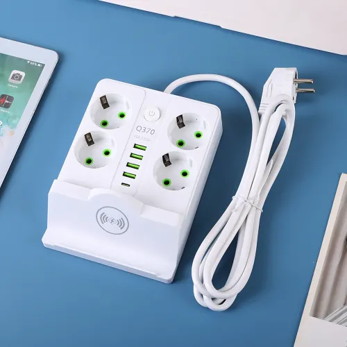 Сетевой фильтр-удлинитель 5 метров, 4 розетки + 4 USB + 2 Type-C (PD) + Беспроводная зарядка, белый (Q370/PNS-07) - фото 5