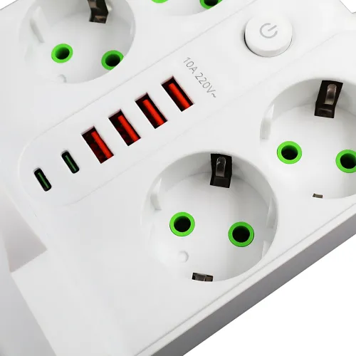 Сетевой фильтр-удлинитель 5 метров, 4 розетки + 4 USB + 2 Type-C (PD) + Беспроводная зарядка, белый (Q370/PNS-07) - фото 8
