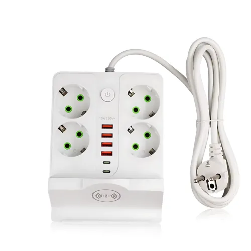 Сетевой фильтр-удлинитель 5 метров, 4 розетки + 4 USB + 2 Type-C (PD) + Беспроводная зарядка, белый (Q370/PNS-07) - фото 7