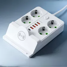 Мережевий фільтр-подовжувач 5 метрів, 4 розетки + 4 USB + 2 Type-C (PD) + Бездротова зарядка, білий (Q370/PNS-07)