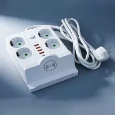 Мережевий фільтр-подовжувач 5 метрів, 4 розетки + 4 USB + 2 Type-C (PD) + Бездротова зарядка, білий (Q370/PNS-07)