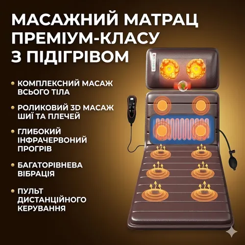 Масажний матрац ZH-06 з підігрівом, роликовим і вібраційним масажем для всього тіла, 9 рівнів інтенсивності, екошкіра - фото 7
