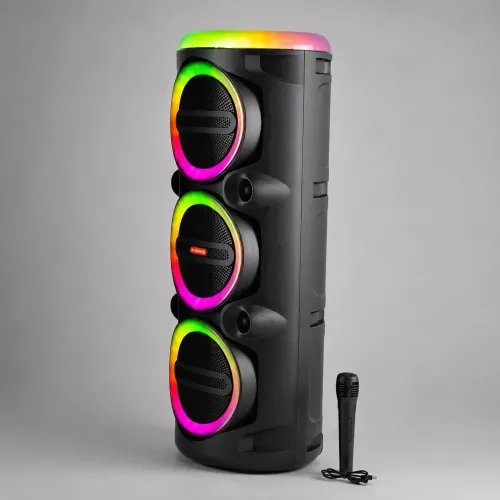 Портативна акустична колонка MS-2076BT-W 90 Вт з Bluetooth, бездротовим мікрофоном, RGB-підсвіткою, USB/SD/FM, на коліщатках - фото 3