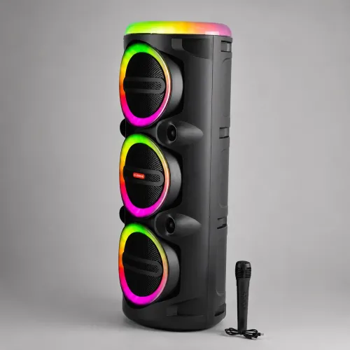 Портативна акустична колонка MS-2076BT-W 90 Вт з Bluetooth, бездротовим мікрофоном, RGB-підсвіткою, USB/SD/FM, на коліщатках - фото 3