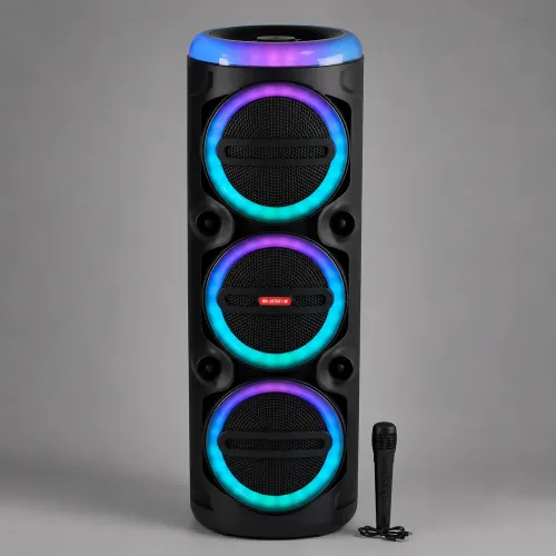 Портативна акустична колонка MS-2076BT-W 90 Вт з Bluetooth, бездротовим мікрофоном, RGB-підсвіткою, USB/SD/FM, на коліщатках - фото 2