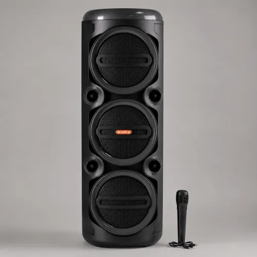 Портативна акустична колонка MS-2076BT-W 90 Вт з Bluetooth, бездротовим мікрофоном, RGB-підсвіткою, USB/SD/FM, на коліщатках - фото 4