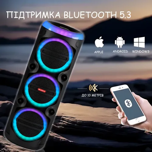 Портативна акустична колонка MS-2076BT-W 90 Вт з Bluetooth, бездротовим мікрофоном, RGB-підсвіткою, USB/SD/FM, на коліщатках - фото 6