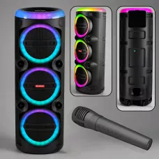 Портативна акустична колонка MS-2076BT-W 90 Вт з Bluetooth, бездротовим мікрофоном, RGB-підсвіткою, USB/SD/FM, на коліщатках
