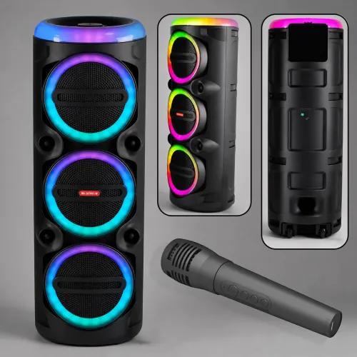 Портативна акустична колонка MS-2076BT-W 90 Вт з Bluetooth, бездротовим мікрофоном, RGB-підсвіткою, USB/SD/FM, на коліщатках