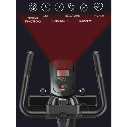 Магнітний спинбайк EcoFit E-009MM з Bluetooth, вантажність до 150 кг, вертикальний велотренажер із РК-дисплеєм, 20 рівнів - фото 6