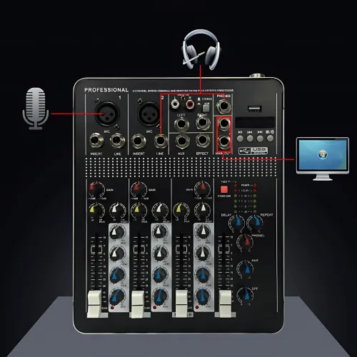 Профессиональный микшерный пульт Mixer BT MT-4000 (2 канала), Bluetooth, USB, MP3, фантомное питание +48V, DSP эффекты - фото 5