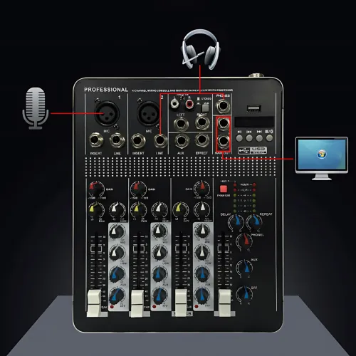 Професійний мікшерний пульт Mixer BT MT-4000 (2 канали), Bluetooth, USB, MP3, фантомне живлення +48V, DSP ефекти - фото 5