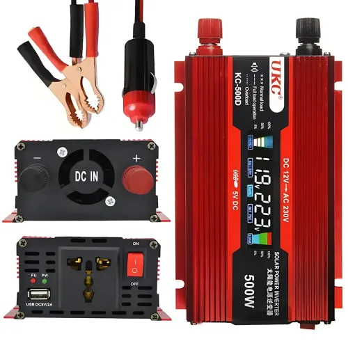 Автомобільний інвертор перетворювач напруги KC-500D 12 V 220 V, 500 W, 45 А, з LCD-дисплеєм і USB-виходом, правильна синусоіда - фото 2