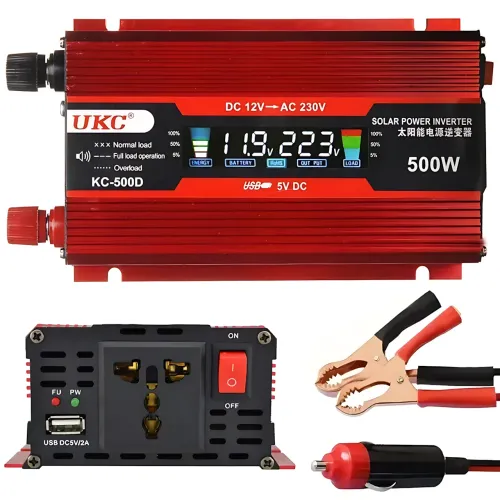 Автомобільний інвертор перетворювач напруги KC-500D 12 V 220 V, 500 W, 45 А, з LCD-дисплеєм і USB-виходом, правильна синусоіда - фото 3