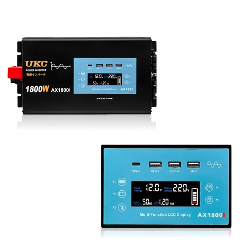 Перетворювач напруги UKC AX1800i 12V-220V 1800W чиста синусоїда, інвертор з LCD-дисплеєм, USB, Type-C
