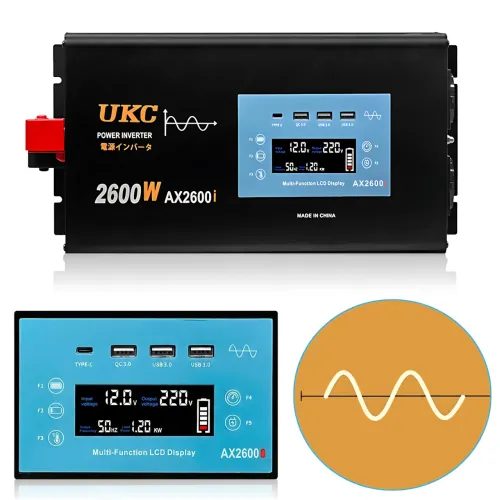 Перетворювач напруги UKC AX2600i 12V-220V 2600W чиста синусоїда, інвертор для котла, LCD-дисплей, USB, Type-C