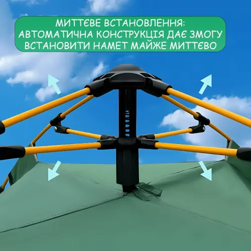 Намет автоматичний чотиримісний 200х200 см, кемпінговий саморозкладний намет для туризму та відпочинку, зелений - фото 5