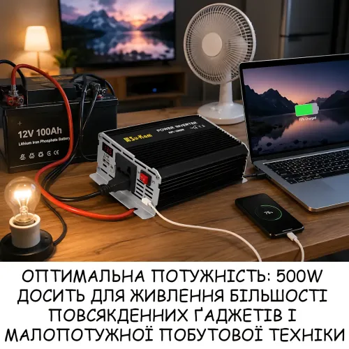 Автомобільний інвертор SU-KAM RPI 500 W (12 V 220 V) перетворювач напруги з активним охолодженням для авто, кемпінгу та дому - фото 3