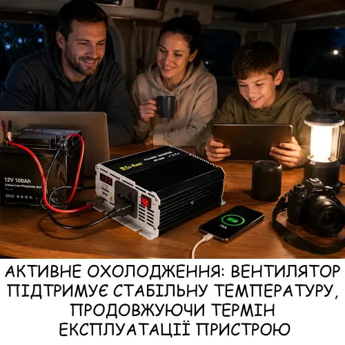 Автомобільний інвертор SU-KAM RPI 500 W (12 V 220 V) перетворювач напруги з активним охолодженням для авто, кемпінгу та дому - фото 5