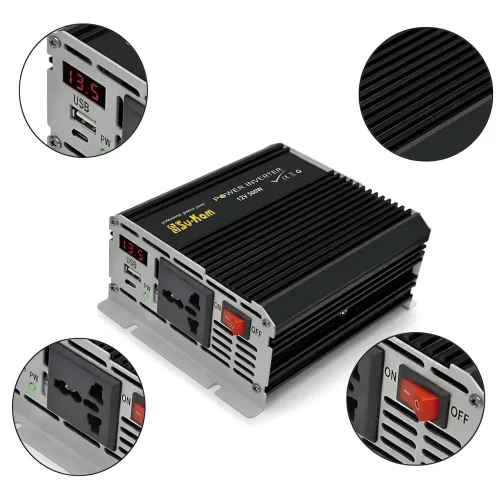 Автомобільний інвертор SU-KAM RPI 500 W (12 V 220 V) перетворювач напруги з активним охолодженням для авто, кемпінгу та дому