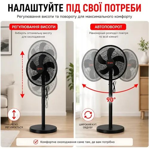 Вентилятор напольный BITEK BT-1650 16 (40 см), 120 Вт, 8 скоростей, пульт ДУ, LED-дисплей, таймер, автоповорот - фото 3