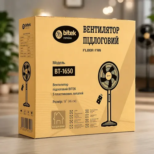 Вентилятор напольный BITEK BT-1650 16 (40 см), 120 Вт, 8 скоростей, пульт ДУ, LED-дисплей, таймер, автоповорот - фото 9