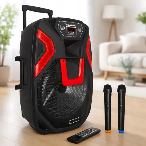 Акустическая колонка ZXX-1503 60Вт (15), автономная переносная система с 2 радиомикрофонами, Bluetooth, TWS, караоке, LED - фото 6