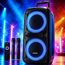 Акустична колонка ZXX-7575 2500 Вт (2×12), портативна караоке-система з 2 радіомікрофонами, Bluetooth, X-BASS, TWS, LED