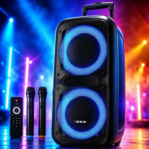 Акустична колонка ZXX-7575 2500 Вт (2×12), портативна караоке-система з 2 радіомікрофонами, Bluetooth, X-BASS, TWS, LED