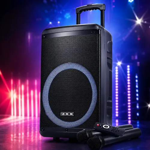 Портативна акустична колонка ZXX-7676 60 Вт 12 з Bluetooth, караоке та 2 радіомікрофонами, автономна колонка-валіза