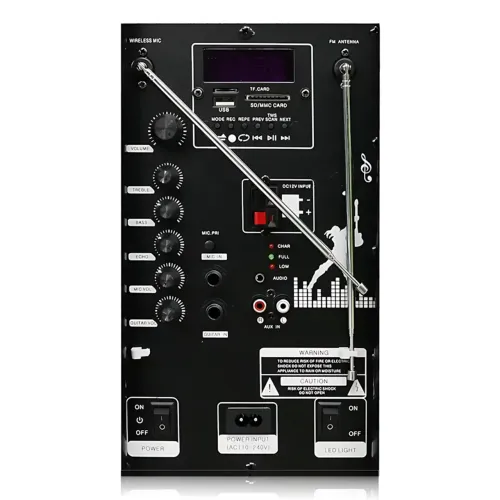 Портативна акустична колонка ZXX-9191 60 Вт 12 з Bluetooth, караоке та 2 радіомікрофонами, автономна колонка-валіза - фото 4