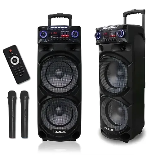 Портативная акустическая колонка ZXX-9292 60Вт 2х10 с Bluetooth, караоке, LED-подсветкой и 2 радиомикрофонами, колонка-чемодан