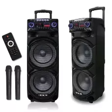 Портативна акустична колонка ZXX-9292 60 Вт 2х10 з Bluetooth, караоке, LED-підсвіткою і 2 радіомікрофонами, колонка-валіза