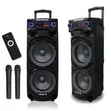 Портативная акустическая колонка ZXX-9292 60Вт 2х10 с Bluetooth, караоке, LED-подсветкой и 2 радиомикрофонами, колонка-чемодан