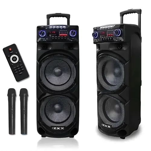 Портативная акустическая колонка ZXX-9292 60Вт 2х10 с Bluetooth, караоке, LED-подсветкой и 2 радиомикрофонами, колонка-чемодан