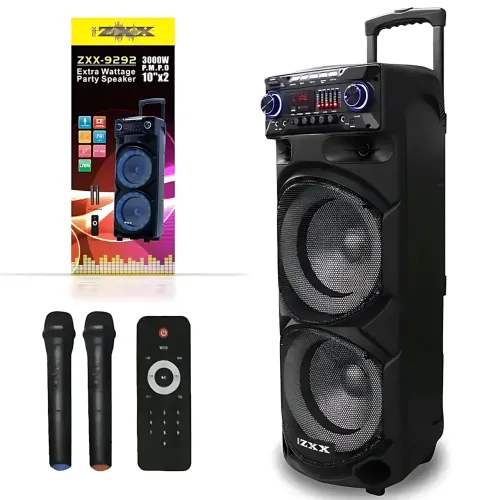 Портативна акустична колонка ZXX-9292 60 Вт 2х10 з Bluetooth, караоке, LED-підсвіткою і 2 радіомікрофонами, колонка-валіза - фото 7