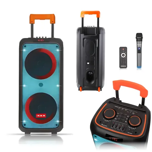 Портативная акустическая колонка ZXX-1095 80Вт 2x8 с Bluetooth, караоке, гитарным входом и радиомикрофоном, колонка-чемодан