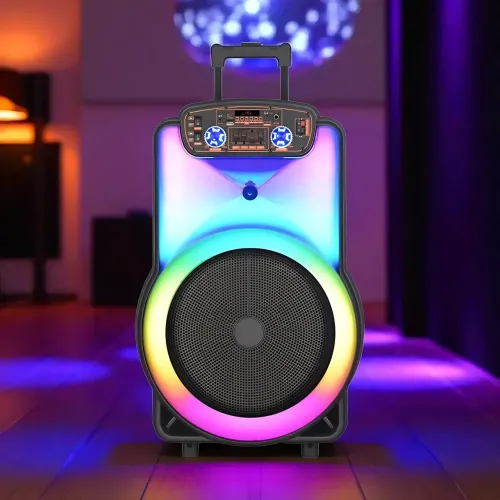 Портативна акустична колонка ZXX-1520 120 Вт 15 з Bluetooth, караоке, LED-підсвіткою і 2 радіомікрофонами, колонка-валіза - фото 6