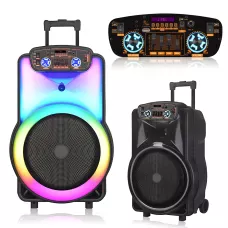 Портативная акустическая колонка ZXX-1520 120Вт 15 с Bluetooth, караоке, LED-подсветкой и 2 радиомикрофонами, колонка-чемодан