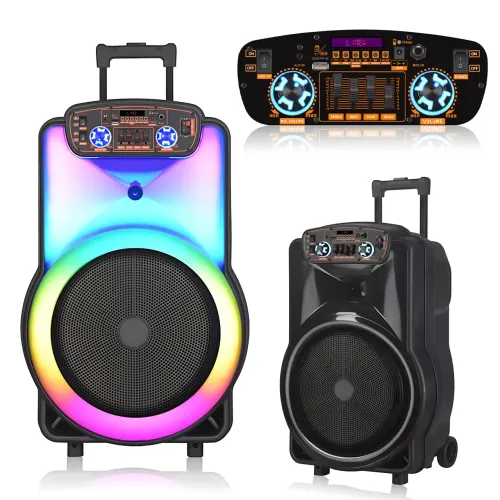 Портативная акустическая колонка ZXX-1520 120Вт 15 с Bluetooth, караоке, LED-подсветкой и 2 радиомикрофонами, колонка-чемодан