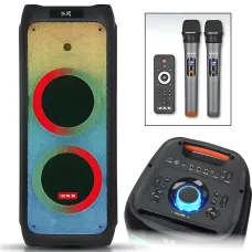 Акустическая колонка ZXX-5590 100 Вт, портативная караоке система с двумя микрофонами, Bluetooth, TWS, FM, подсветкой, на колесах
