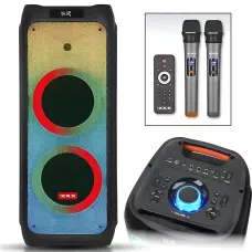 Акустична колонка ZXX-5590 100 Вт, портативна караоке система з двома мікрофонами, Bluetooth, TWS, FM, підсвіткою, на колесах