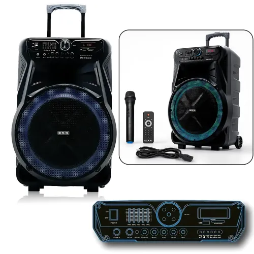 Акустическая колонка ZXX-7272 600 Вт, портативная караоке система 15, Bluetooth, TWS, FM, LED, микрофон, эквалайзер, на колесиках