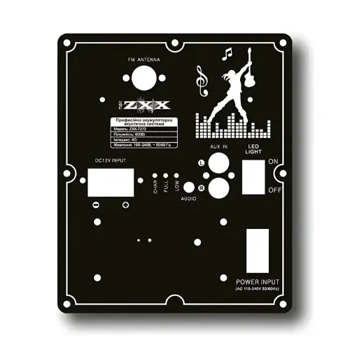 Акустична колонка ZXX-7272 600 Вт, портативна караоке система 15, Bluetooth, TWS, FM, LED, мікрофон, еквалайзер, на коліщатках - фото 3