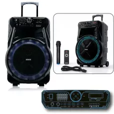 Акустична колонка ZXX-7272 600 Вт, портативна караоке система 15, Bluetooth, TWS, FM, LED, мікрофон, еквалайзер, на коліщатках